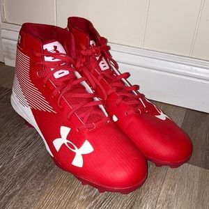 Size 13.5 under Armour red cleats high top